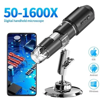 GUANMOU Microscope numérique Wifi grossissement 1600X Microscope portatif avec Support réglable pour enfants cadeaux Support IOS Android 1