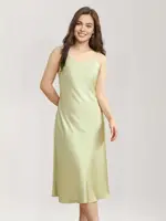 DUSHU Plus Size Textured Satin Suspender Dress For Women 2025 Spring New Slim Bias Cut Drape Chic Long Dress 25DS81277