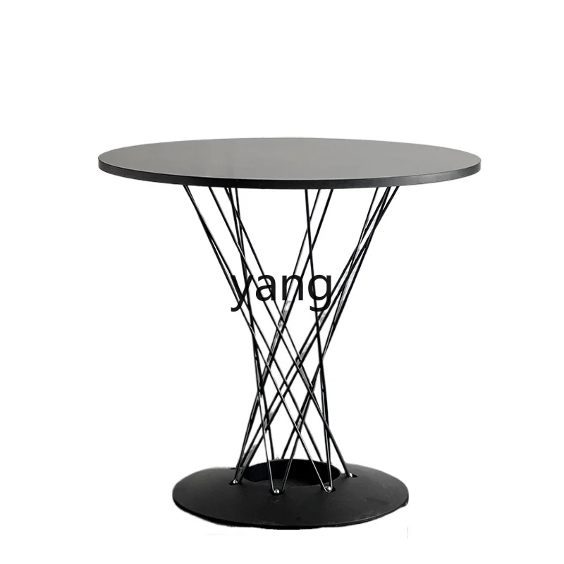 

LXL Dining Table Home Nordic Creative round Dining Table Iron Coffee Shop Tempered Glass Negotiation