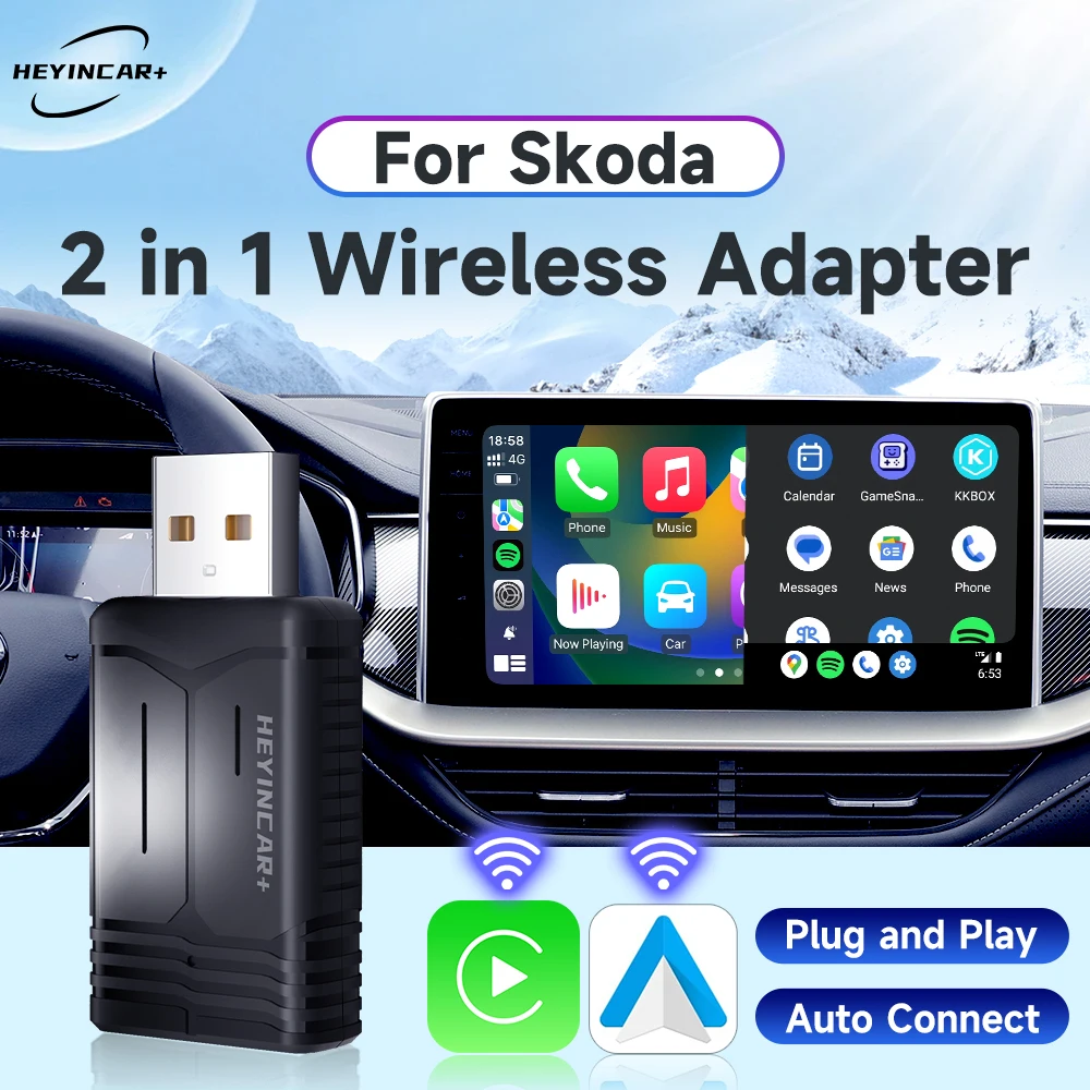 

2024 NEW HEYINCAR 2in1 Wireless Android Auto Adapter Carplay Wireless For Skoda Octavia kodiaq superb karoq Fabia Scala Enyaq