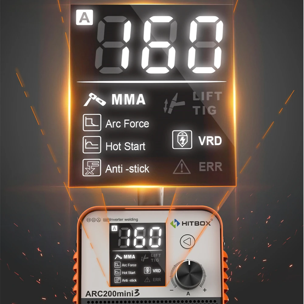 Portable Welder HITBOX ARC Welding Machine 2 in 1 MMA/Lift TIG Digital Screens Hot Start Arc Force 1.0-2.5mm Electrode Portable Home Welder 110V