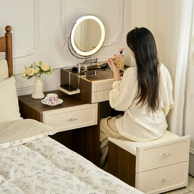 Table de toilette moderne pour femmes avec miroir de maquillage, accessoires, tiroirs de rangement, meubles de chambre à coucher 1