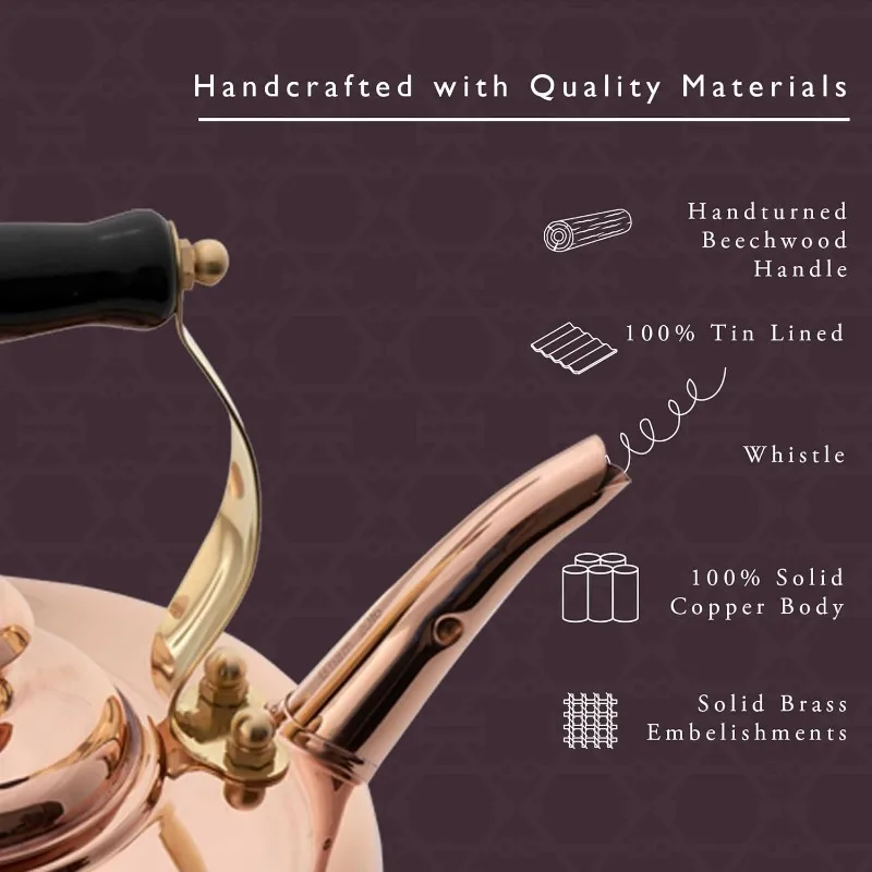 Tea Kettle No. 1, Solid Copper Whistling Tea Kettle for Gas and Electric Stoves, 1.9 Quart Tea Pot with Stay Cool Ergonomic 4