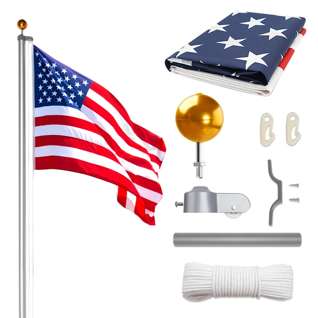 30FT Sectional Aluminum Extra Thick Flagpole, 5x3 US Flag, Heavy Duty Flag Poles Kit - Image 2