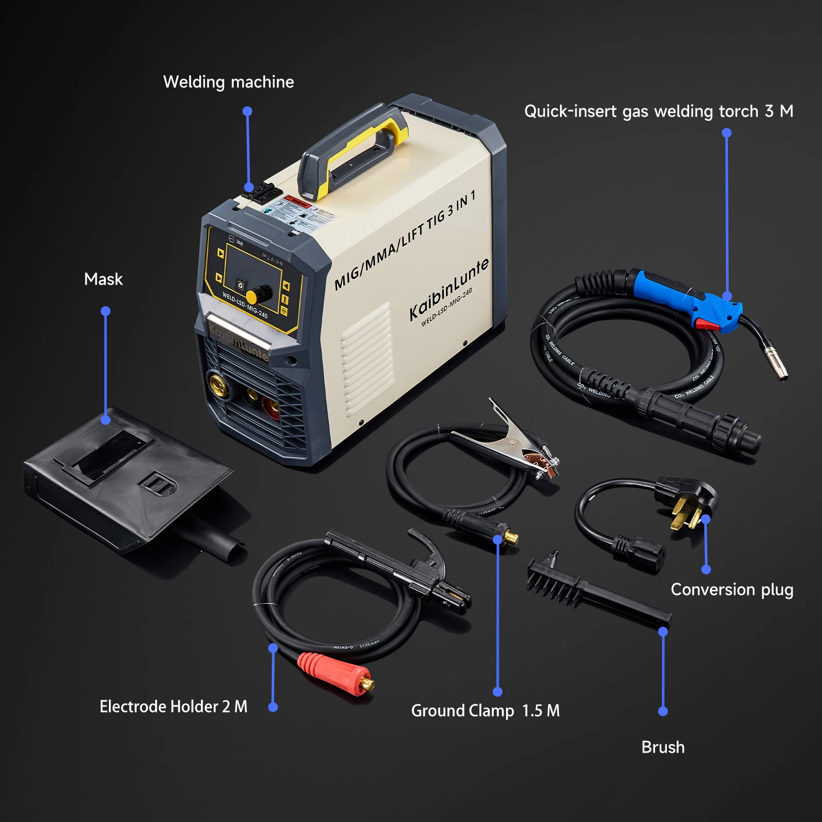 KaibinLunte 240Amp IGBT with dual voltage 110V/220V 3 in 1MIG/MMA/TIG gas shielded arc welding machine  4