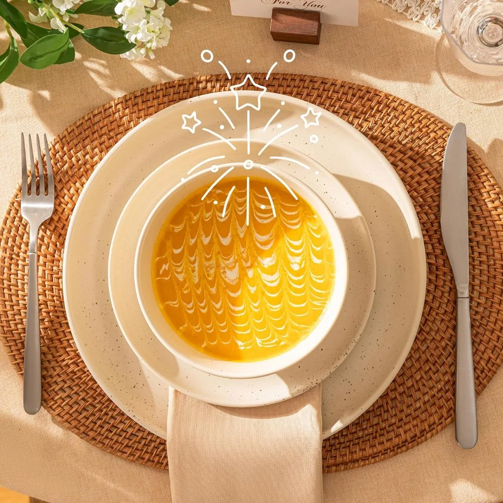 Plate Sets, 18-Piece Porcelain Round Dinnerware Set Service for 6, Neutral Colors， Plate Sets.