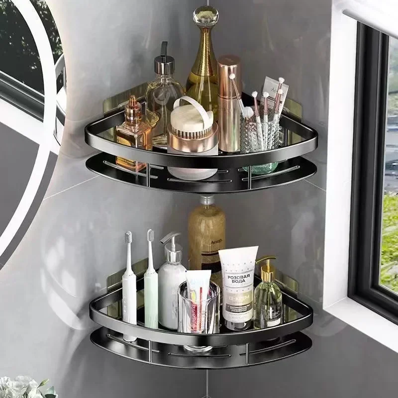 Storage Organizer Shower Shelf Bathroom Shelf Aluminum Alloy Shampoo Rack Makeup Bathroom Accessories No Drill Wall Corner