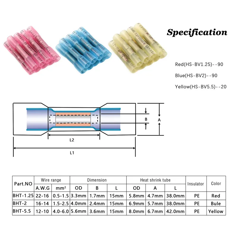 selo butt splice friso cabo kit eletrico tubo manga terminais de fio 03