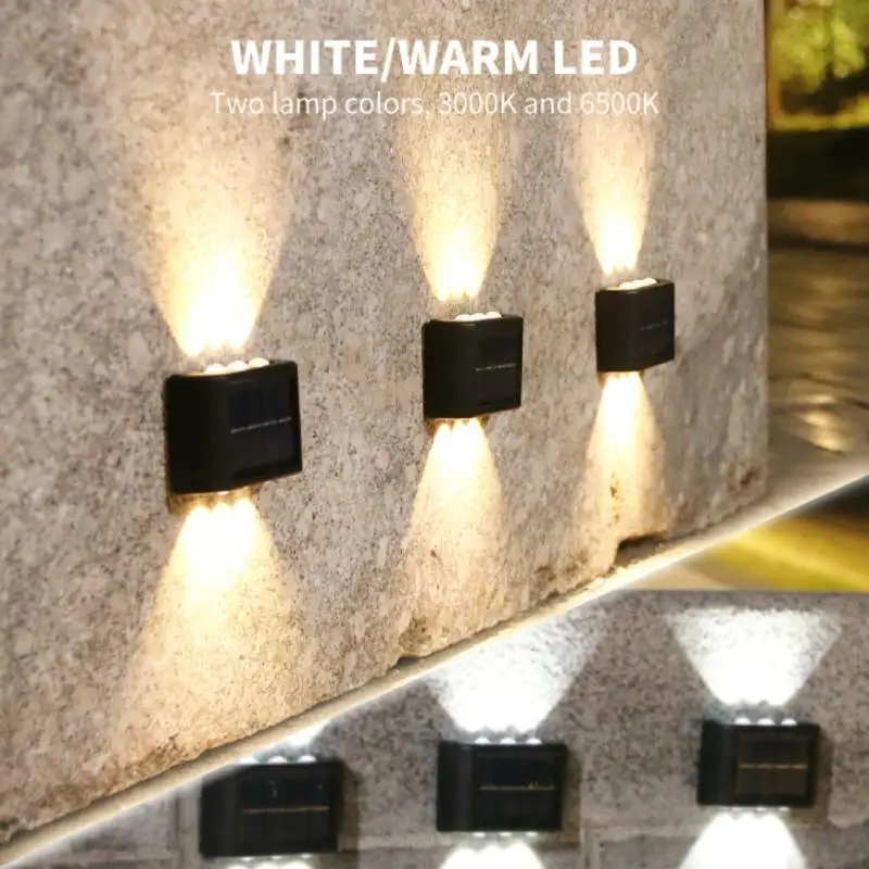 

1/2/4pcs 6 LEDs Solar Lamp Waterproof Up Down Luminous Lighting Wall Solar Lights Stairs Sunlight Lamp Outdoor Garden Decor