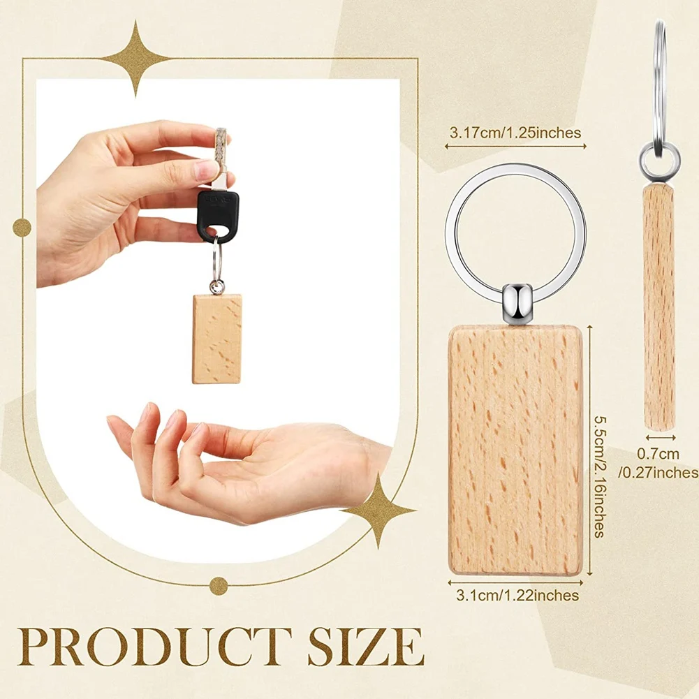 Blank Name Tags 10 Blank Wooden Rectangle Tags With Key Rings | 25mm Craft Tags For Engraving, Drawing, DIY Projects Knock On Wood - Foto 12
