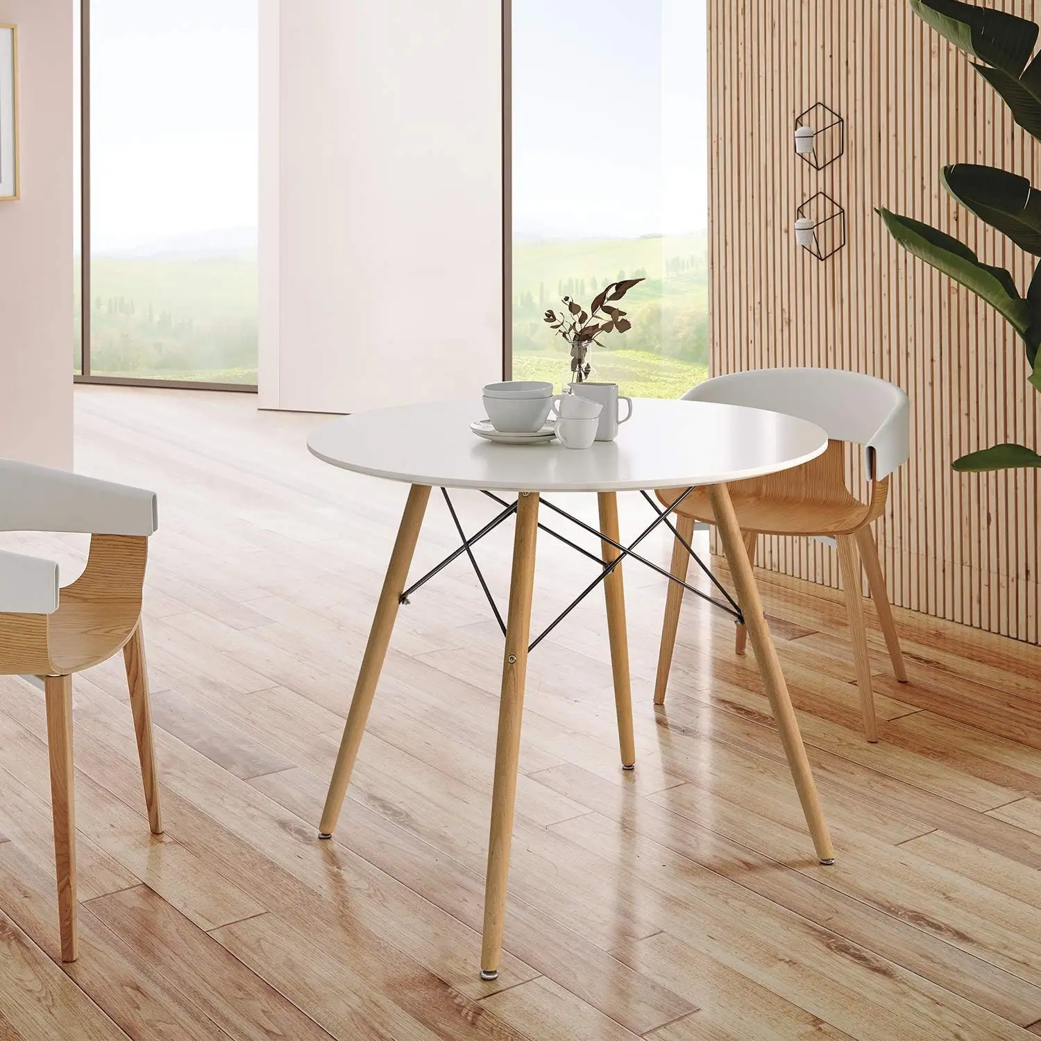 White Round Dining Table 32" Modern Pedestal Small Circle Room Table Leisure Tea Coffee Kitchen Table (White)