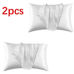 Luxurious Silk Satin Pillowcase - Hair & Skin Beauty Collection, Set of 1 or 2 Pillow Covers - 51×66cm (White 2pcs)
