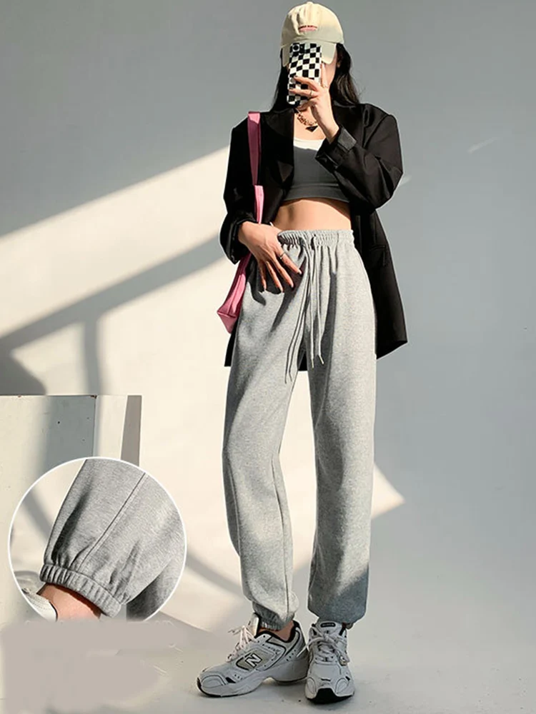 Women Spring Autumn Knitted Pants Fashion High Waist Straight Long Loose Sports Sweatpants Grils Female Ankle-Length Trousers