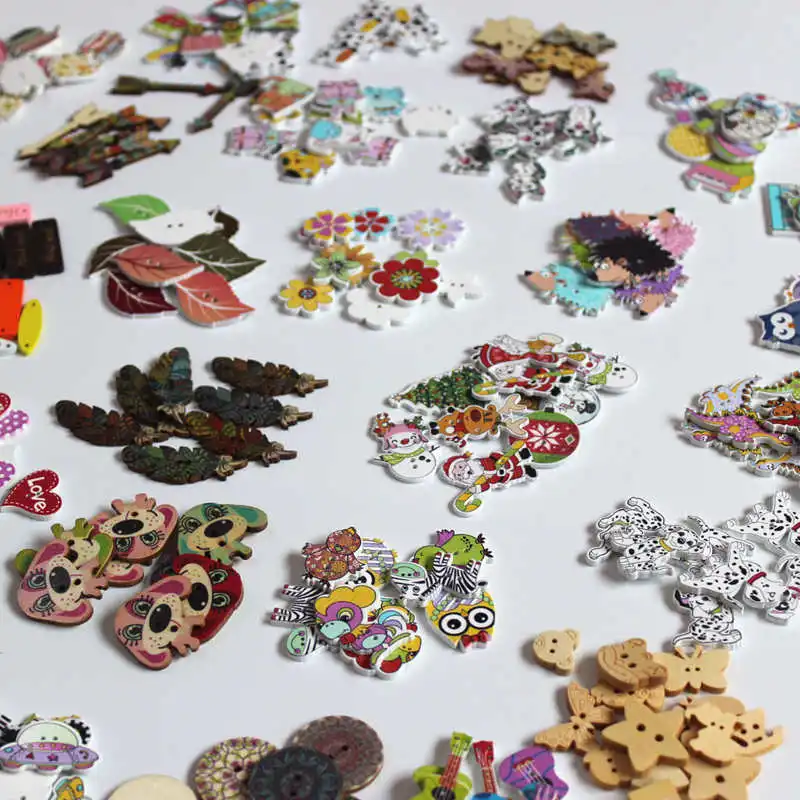 40-50Pcs Mixed Style Wood buttons Apparel Buttons For Crafts Clothes Scrapbooking Decorative Handicraft DIY Accessories L-3 3