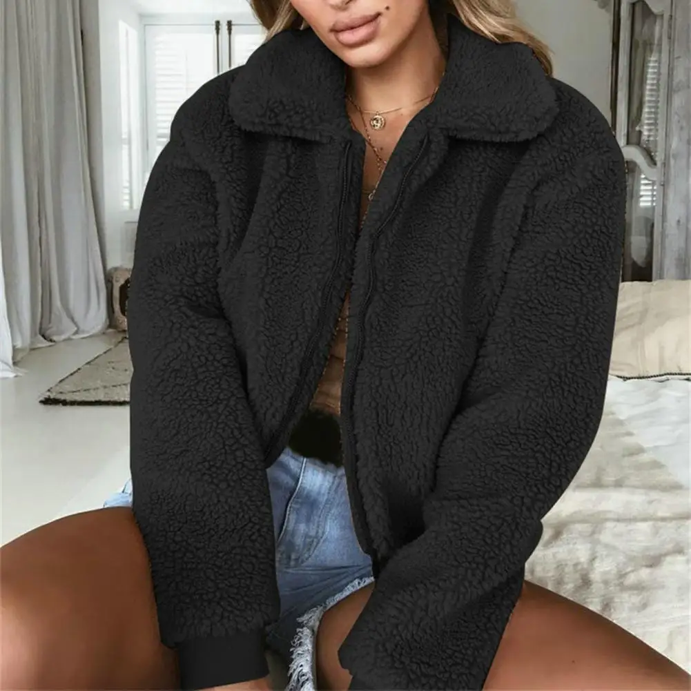 

Women Solid Color Coat Cozy Women Jacket Cozy Women's Winter Jackets Plush Warm Stylish Outerwear with Lapel Collar for Casual