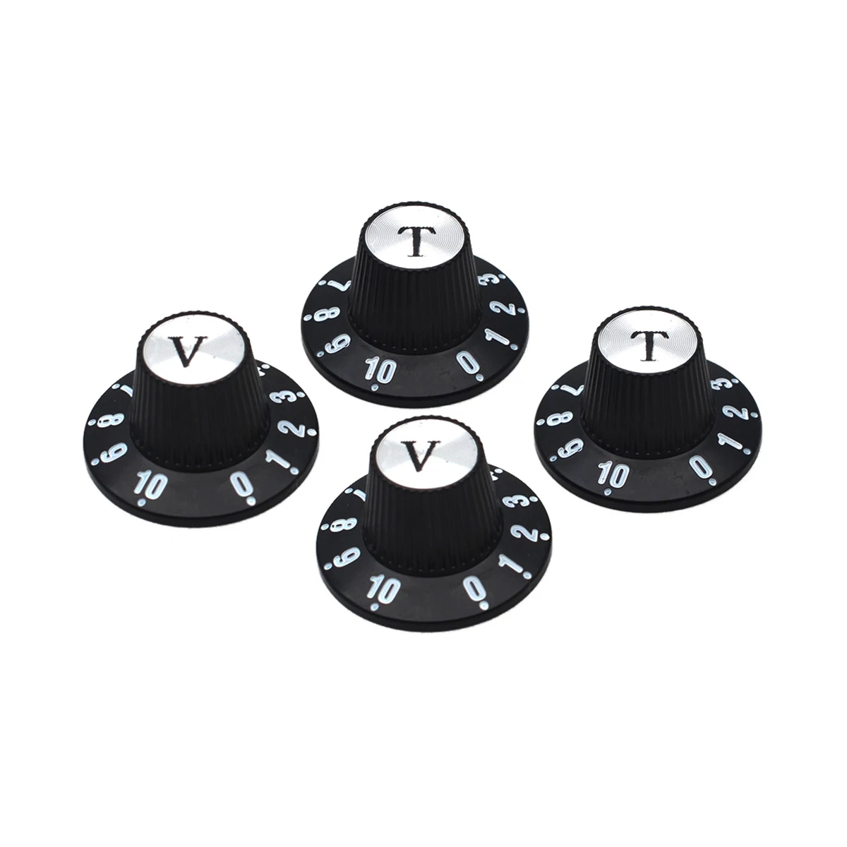 

4PC Black Aluminum Guitar Tone and Volume Speed Control Knob Silver Silver Top Hat Bell for GB LP SG Electric Guitar Accesorios