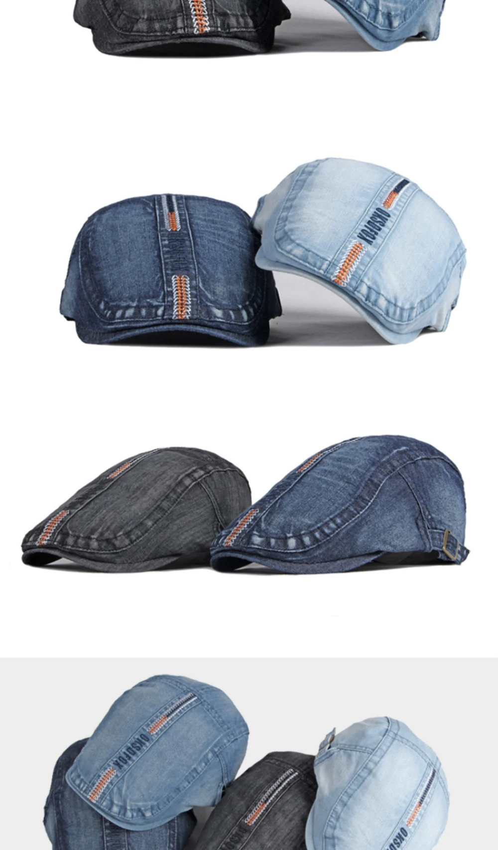 HT3685 Herren-Baskenmütze Damen Frühling Sommer Sonnenkappe Retro Künstler-Malermütze Unisex Verstellbare Ivy Flat Cap Denim-Baskenmütze – Detail 2