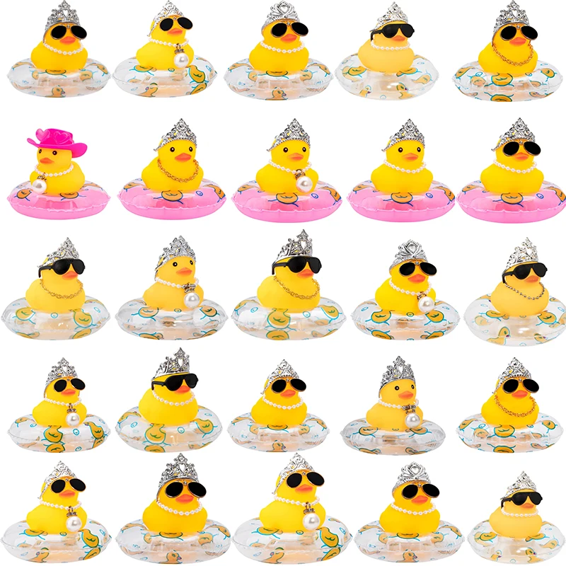Car Duck Decoration Dashboard Ornament Rubber Duck Decoration Accessori In Gomma Con Collana Di Perle Crown Jeeps Duck