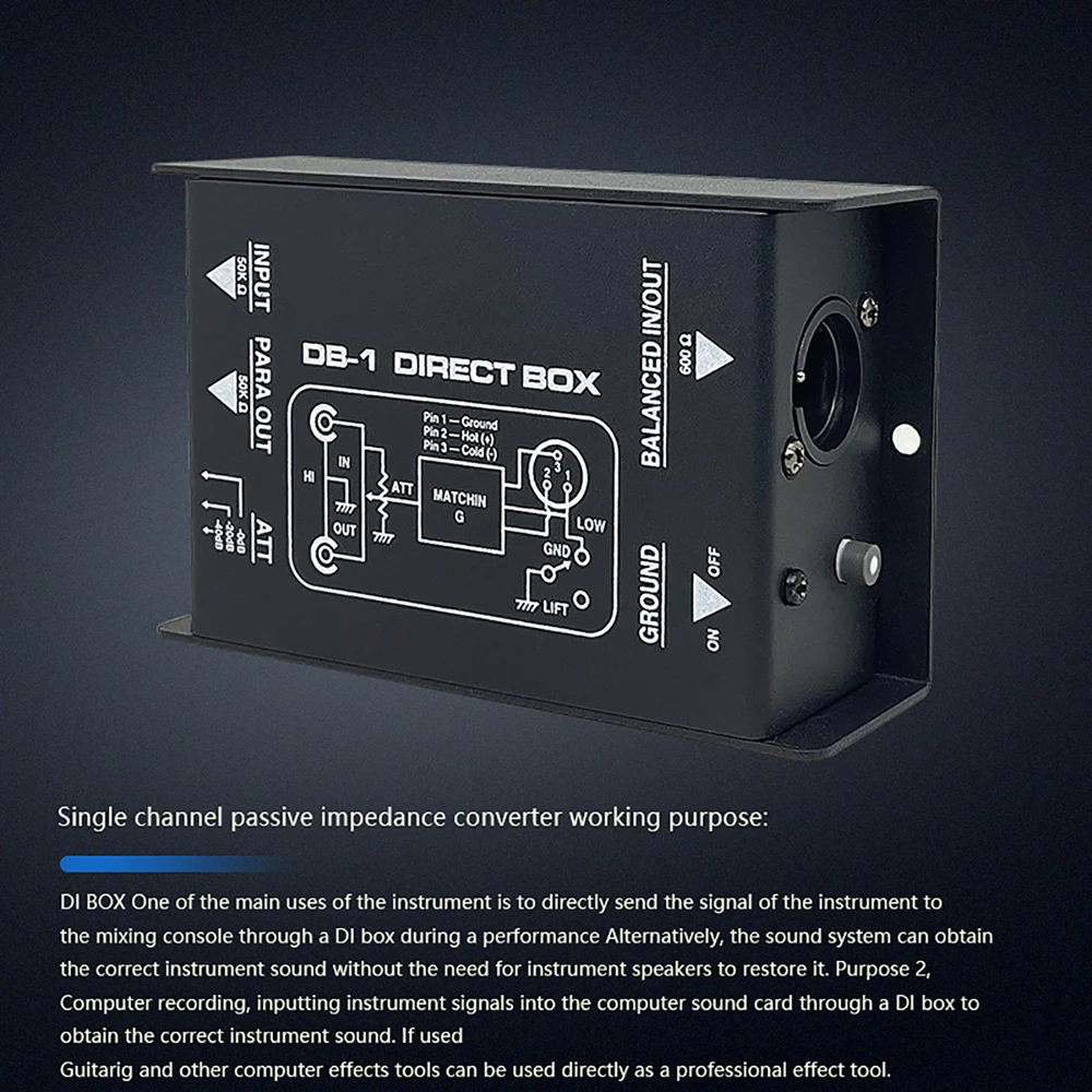 Passive Audio DI Box Low Noise Single Channel Balanced Unbalanced Signal Isolato