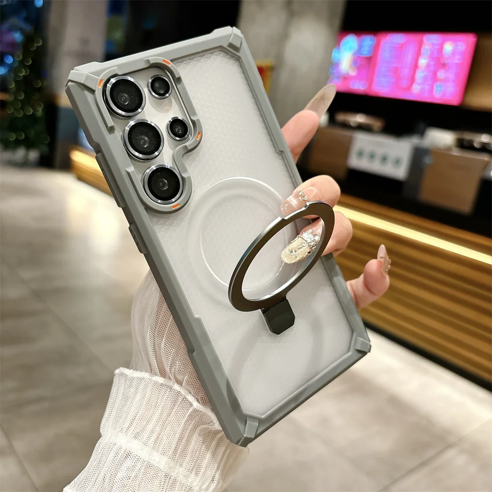 Magnetic Ring Folding Stand Phone Case with Dual Layer Protection and Shockproof Armor Back Cover