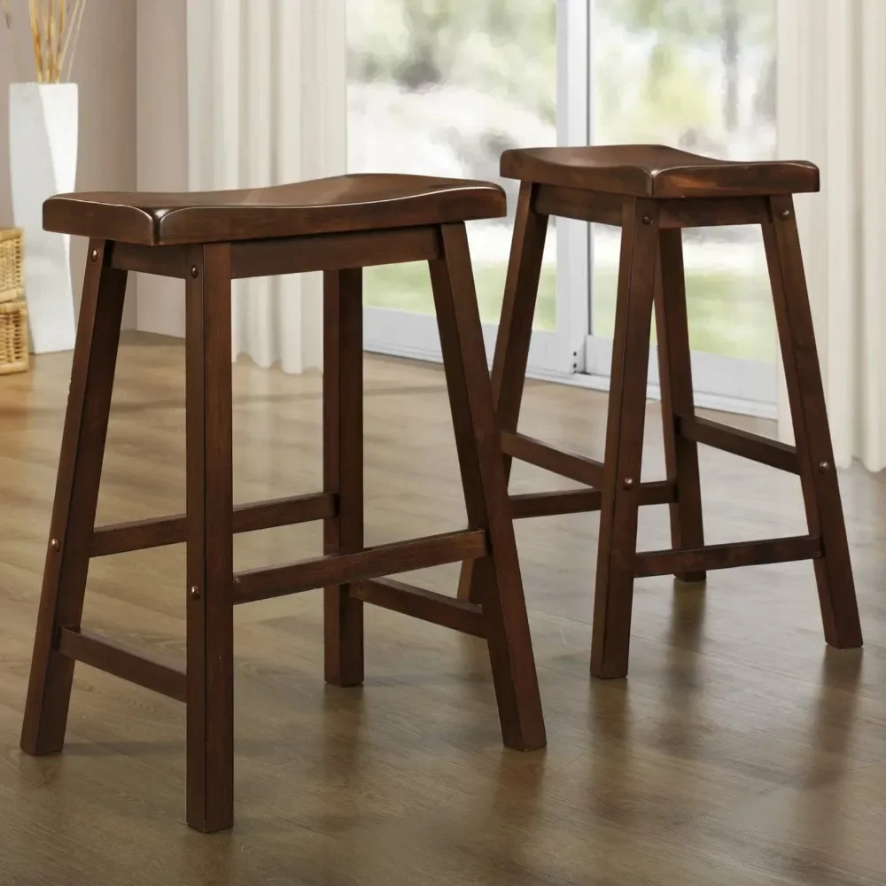 

24 in. Saddle Back Stool Dining Stools & Benches- Warm Cherry- Set of 2