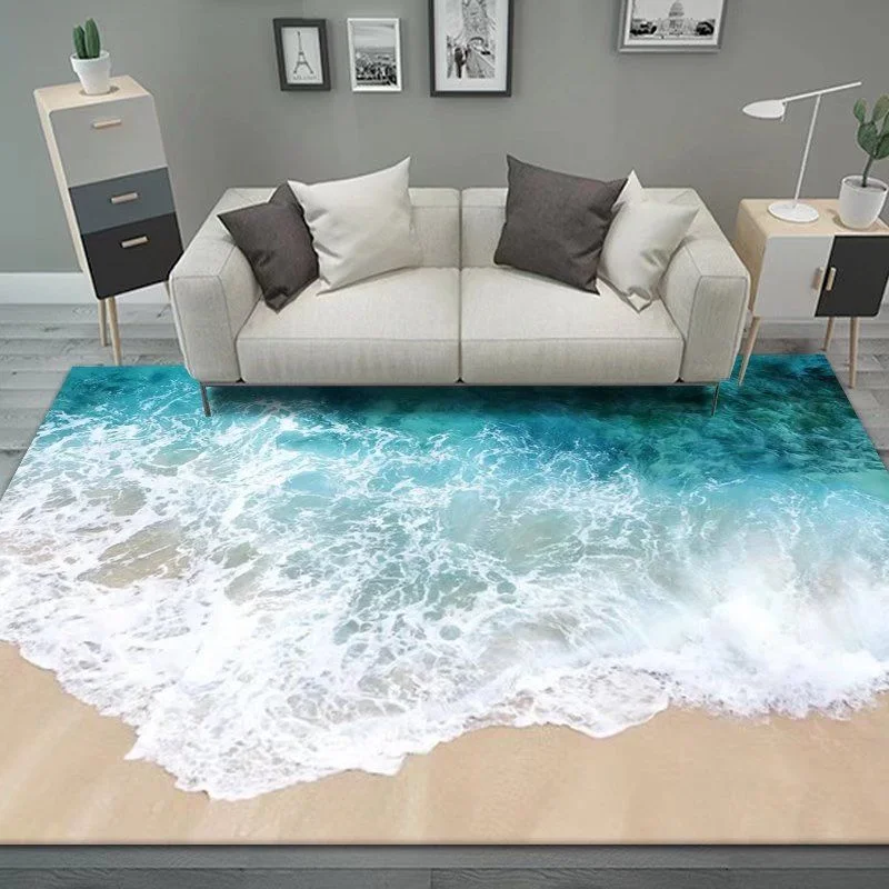 

3D Three-dimensional Beach Carpet Living Room Home Coffee Table Sofa Bedroom Bedside Floor Mat Dirt Anti Slip Large Area Rug