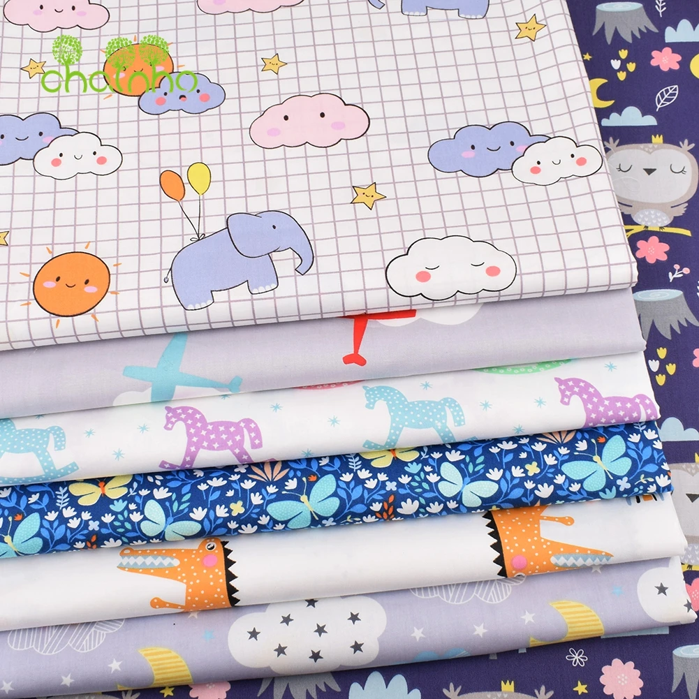 Chainho,Printed Twill Weave Cotton Fabric,DIY Sewing Quilting Material,Patchwork Cloth,7 Designs Cartoon Series,2 Sizes,15C159