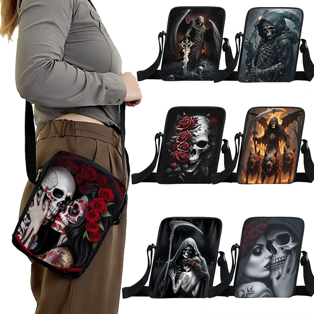 

Mexico Skull Rose Crossbody Bag Holy Death Handbag Women Portable Shoulder Bags Phone Holder Skeleton Messenger Bags Gift