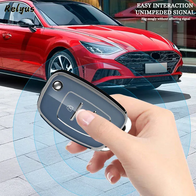 현대 ix25 ix35 i20 i30 솔라리스 투손 소나타 산타페 스포츠 Mistra Elantra Creta Verna 용 소프트 TPU 자동차 플립 키 케이스 커버