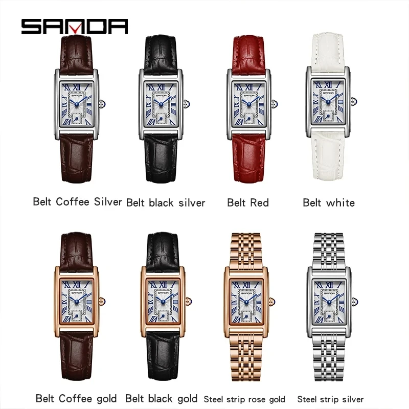 SANDA 1116 Fashion Ladies Watch Elegant Rectangle Dial Water Resistant Quartz Movement Business Watch for Women Wristwatch Gift 5