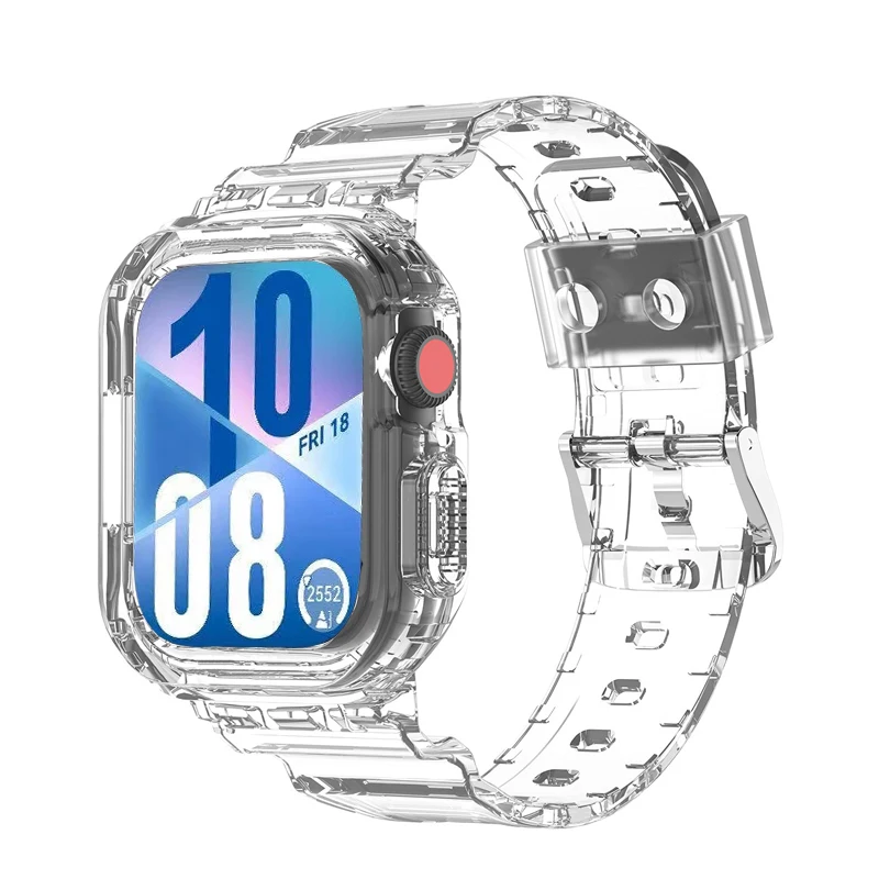 Dual-Function Silicone Band and Case for Smartwatch - Transparent Sport Strap and Protective Bracelet