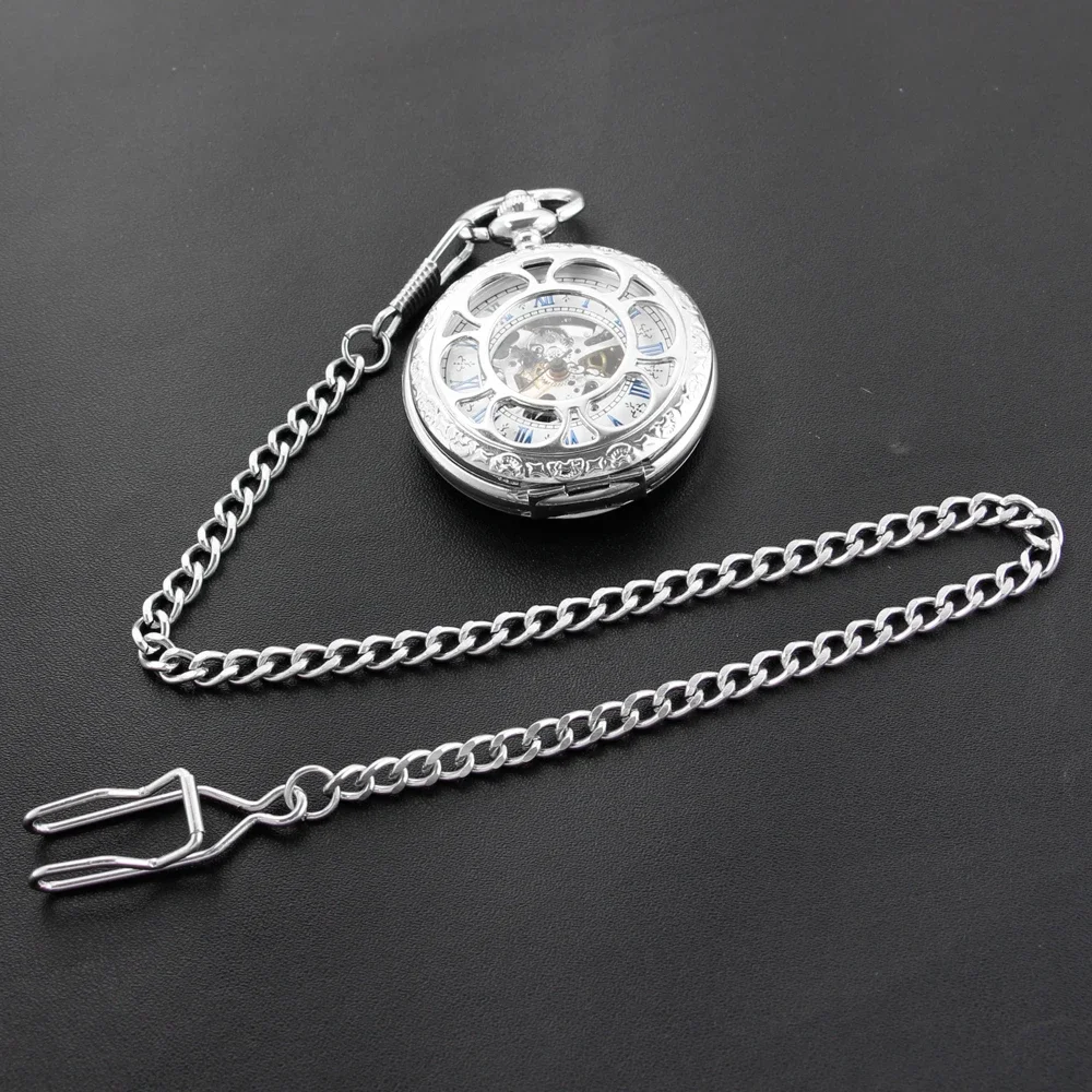 Silver Pocket Watch Chain 37.5cm All Stainless Steel Chain Vintage Antique Necklace Men's Women Accessories pocket watch chain