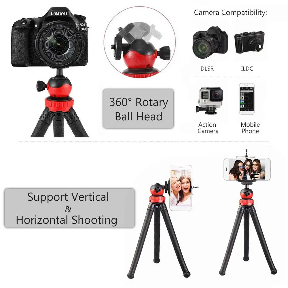 Portable Desktop Tripod Flexible Octopus Travel Mobile Phone Tripod Bracket Monopod Selfie Stick for iPhone DSLR Camera Gopro 12