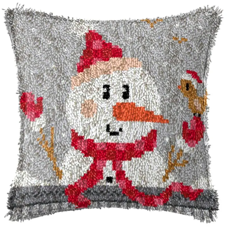 Latch Hook Kit For DIY Pillow Cover - Lips Pattern, 17x17 Inch, Includes Yarn & Canvas