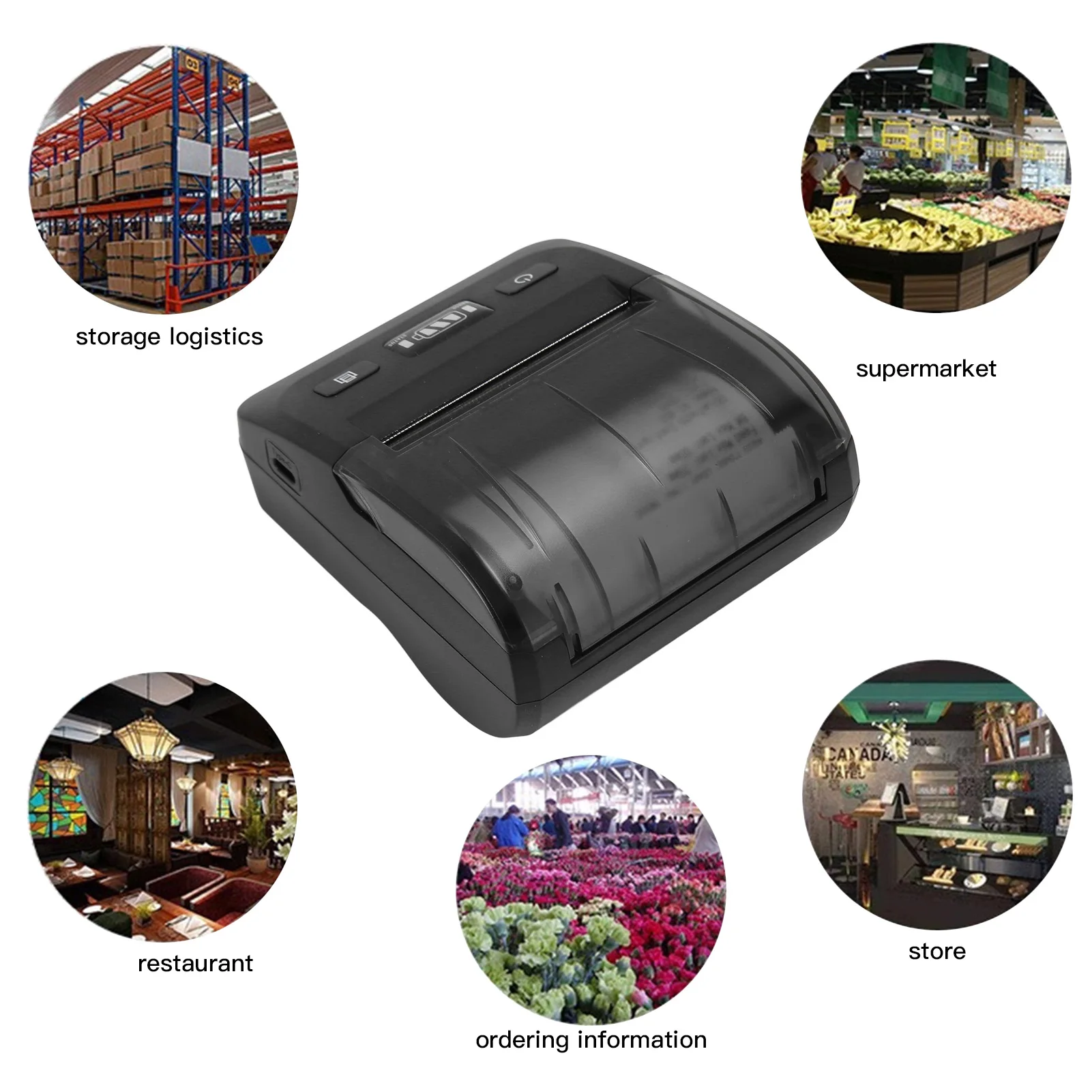 80mm 감열 프린터 BT4.2 연결 5080mm/s 203DPI ESC POS 호환 타입 C 배송 라벨 프린터 데스크탑 라벨 프린터