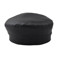 Women Fashion Newsboy Cap PU Leather Yacht Captain Sailor Visor Hat Newsboy Cabbie Baker Boy Peaked Beret Cap 4