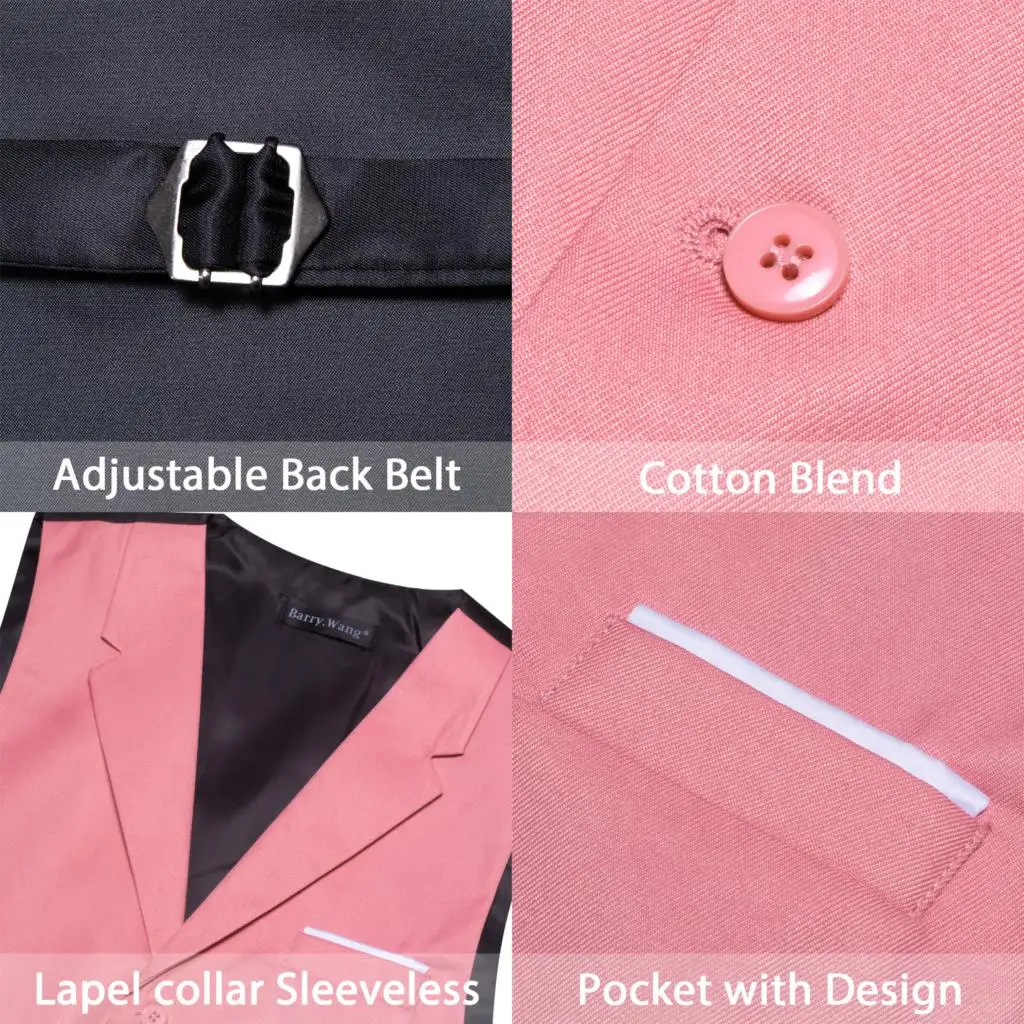 Barry Wang Mens Vest Silk Solid Multicolor Pink Gold Red Black Wedding Waistcoat Sleeveless Party Formal Tuexdo Gift Jacket
