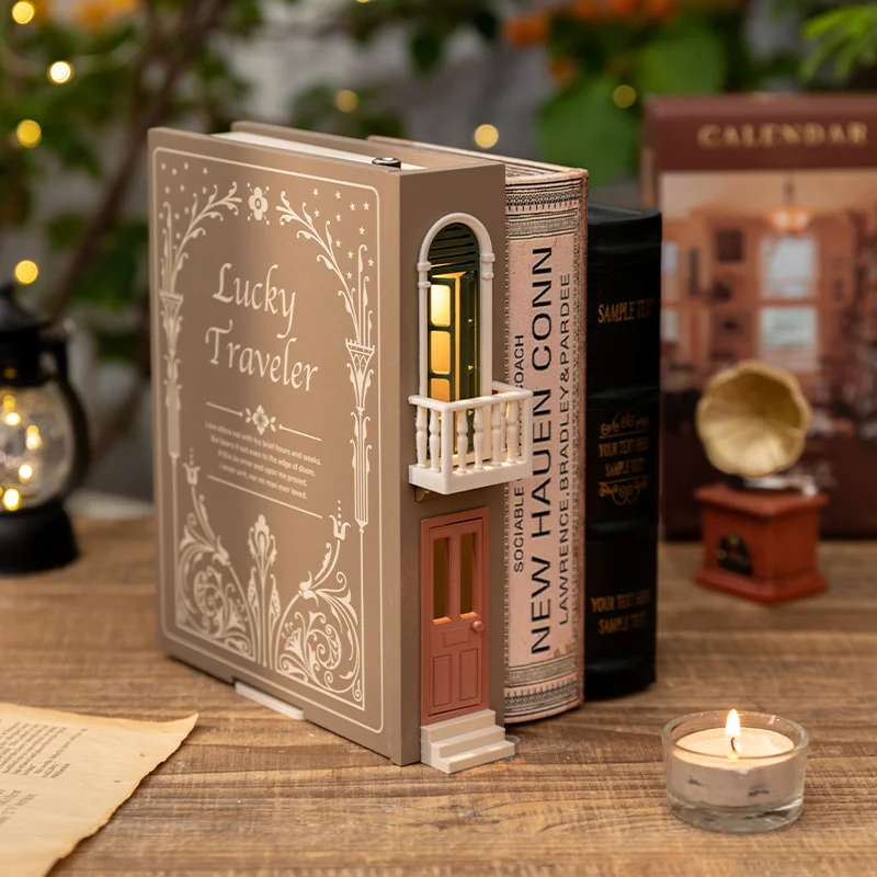 Booknook Book Holders Fake Books Bookends Model Kit With LED Light For Bookshelf Insert Decor Miniature Ornament Creative Gifts 4
