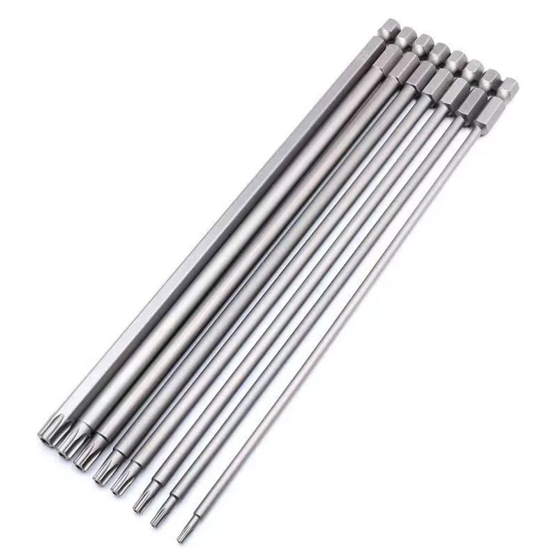 50mm-200mm Lengthening Torx Screwdriver Bit 1/4\'\' Hex Shank High Torque Magnetic 6 Point Star Head Screwdriver Set With Hole