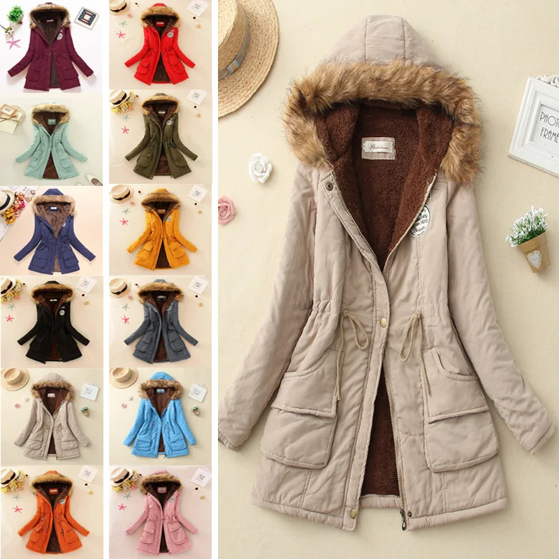 

New Women Winter Military Coats Female Cotton Wadded Hooded Jacket Medium-long Casual Parka Thickness Quilt Snow Outwear