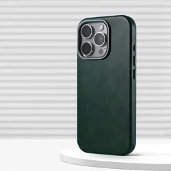 Luxury Retro Leather Magnetic Phone Case with Alloy Lens and Wireless Charging Cover - iPhone 16 Pro (SW CX Dark Green)