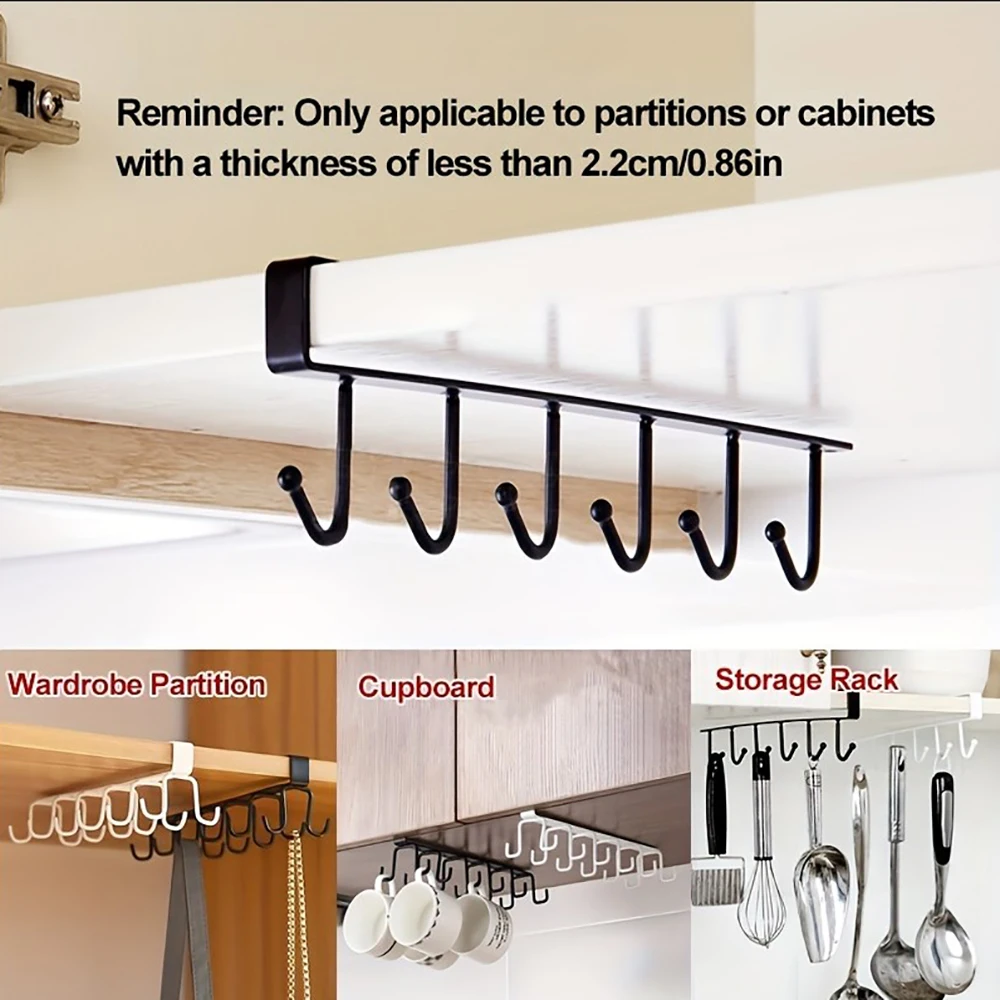 1PC Cabinet Mug Hook, 6-hooks/12-hooks Hanging Cup Holder, Multifunctional Wardrobe Row Hook Organizer Save Storage Space 2