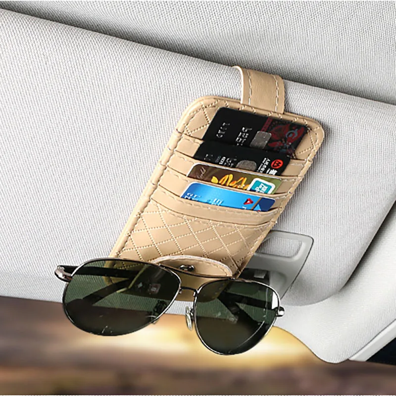 Car Sun Visor Point Organizer Storage Pocket Pouch Bag Card Glasses Storage Holder Car-Styling Leather Interior