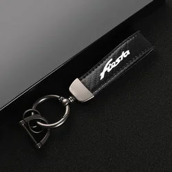 Leather Carbon Fiber Car Keychain with Logo - Premium Zinc Alloy Keyring (Black)