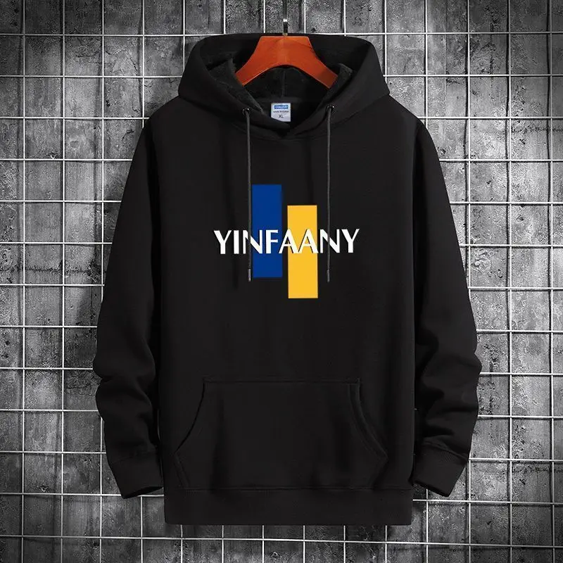 

Men's Clothing White Loose Sweatshirts for Man Print Hooded Hoodies Warm Designer Korean Style High Quality Simple Sweat Shirt