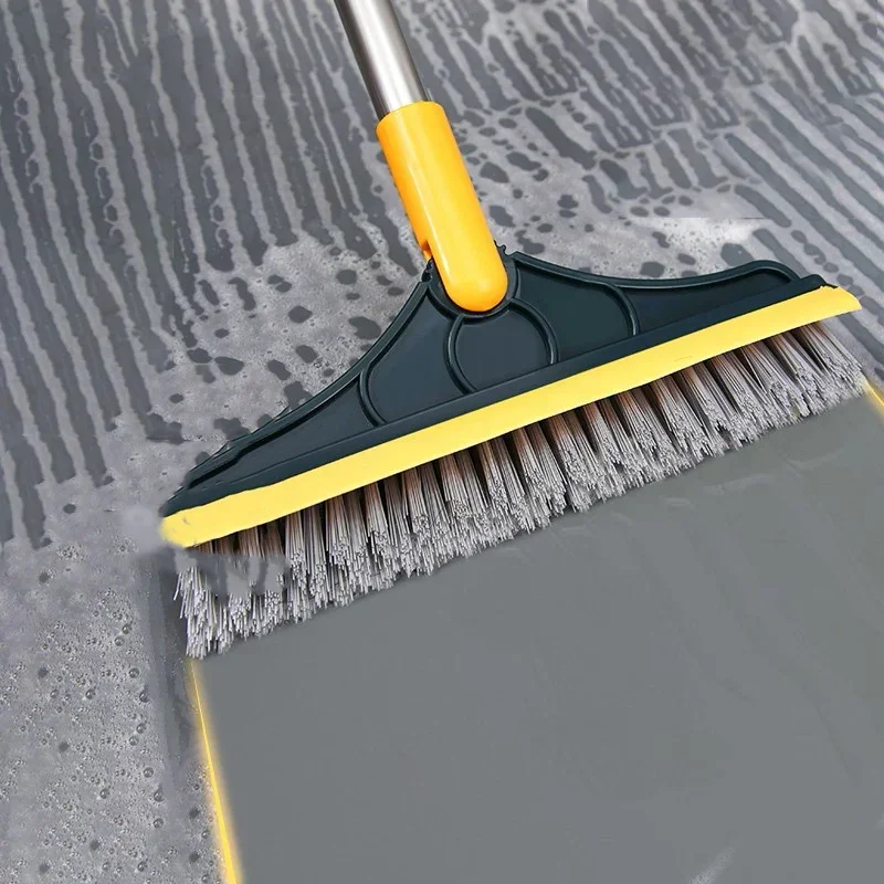 Rotating Floor Scrub Brush Long Handle Windows Squeegee Stiff Bristle Broom Mop 2In1 for Bathroom Kitchen Floor Crevice Cleaning 2