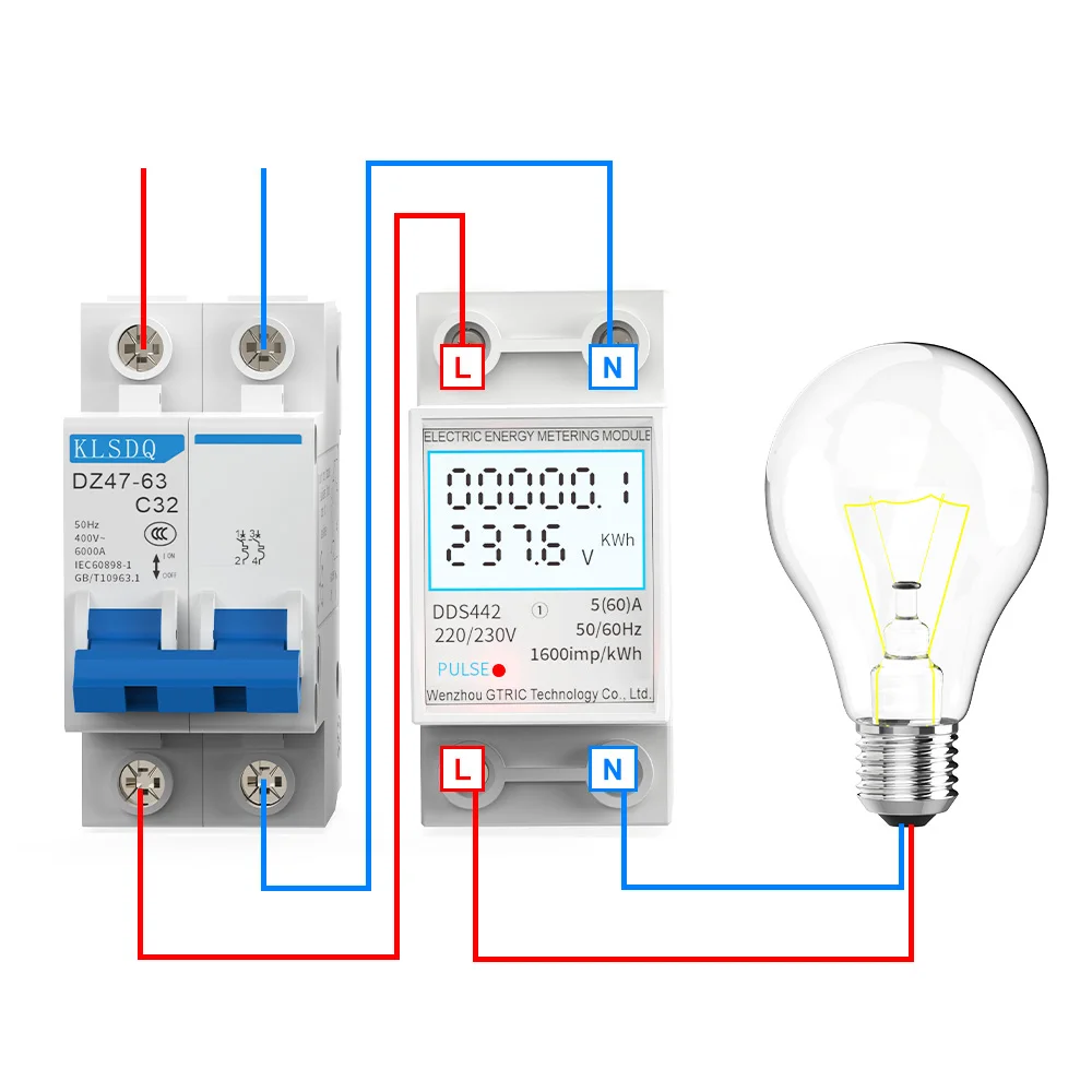 Electric Energy Meter with LCD Digital Display and DIN Rail Mounting