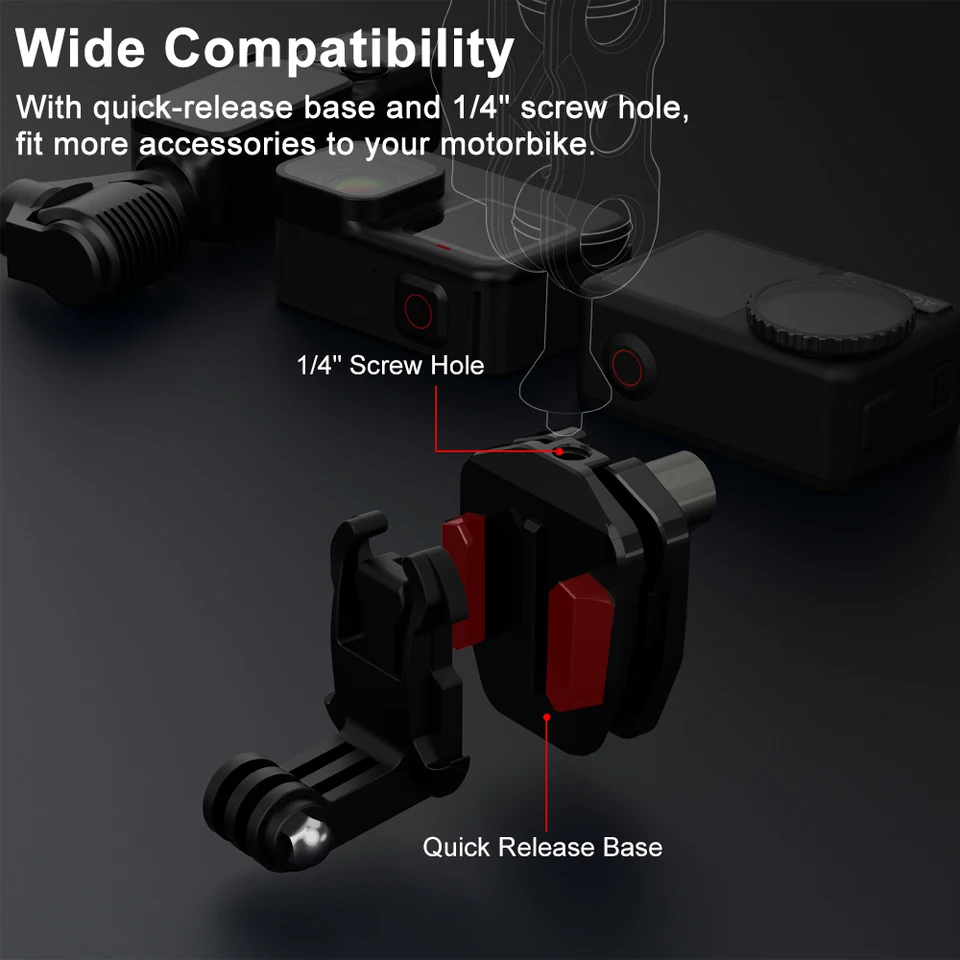 Soporte Para Parabrisas De Moto - Abrazadera De Aluminio Para Cámaras GoPro, DJI, Insta360 Y Otras, Ajustable Y Seguro