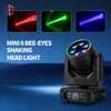 100W 6 Bee Eyes Moving Head 4in1 LED Mini Laser Beam Spot Light Stage Lighting DMX512 Remote Control For DJ Disco KTV Wash Light 6