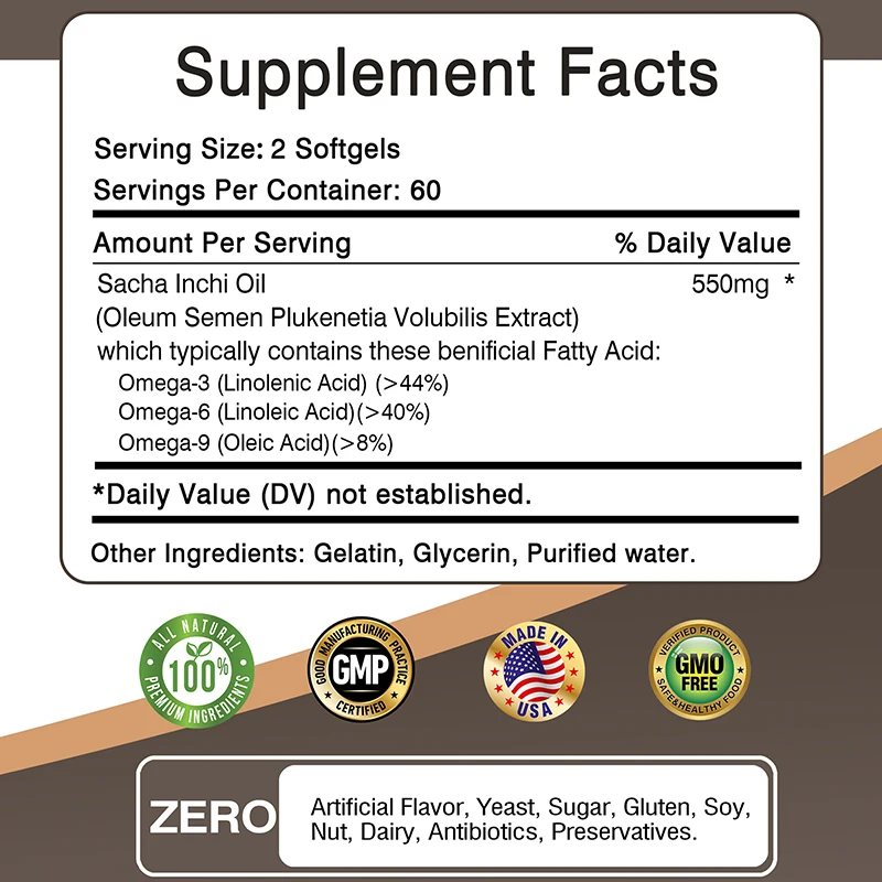 Sacha Inchi Oil Rich Source of Omega 3 6 and 9 Essential Fatty Acids for Brain & Heart Health